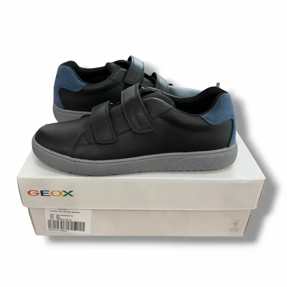Geox Theleven Big Boys Black Leather Size US6 UK6 Sneakers NIB